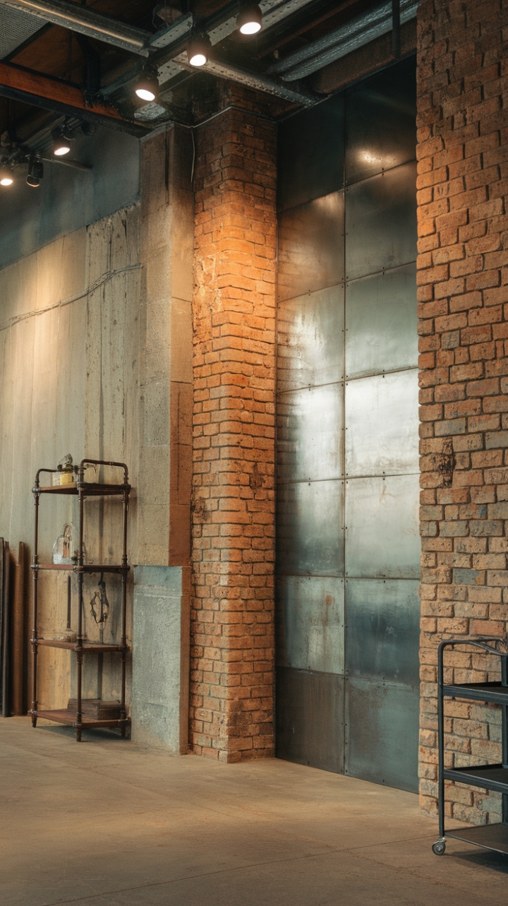 Raw texture meets refined style in this urban haven. Exposed brick, concrete, and metal create a captivating industrial backdrop, while carefully curated details—a pipe shelf, a vintage metal cart—add a touch of lived-in luxury. The high ceilings and raw materials amplify the warehouse aesthetic, resulting in a space that's both strikingly modern and undeniably cool.