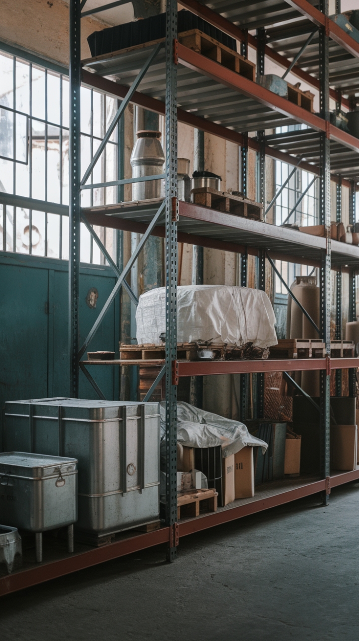 Imagine the possibilities: This isn't just storage; it's a statement. Picture this robust metal shelving system, a testament to enduring style, dominating a loft space or adding a gritty edge to a modern living room. The interplay of light and shadow on the steel, the textured concrete, and the hint of hidden treasures behind the white cloths creates an atmosphere both intriguing and inviting. It's industrial design redefined—bold, beautiful, and undeniably captivating.