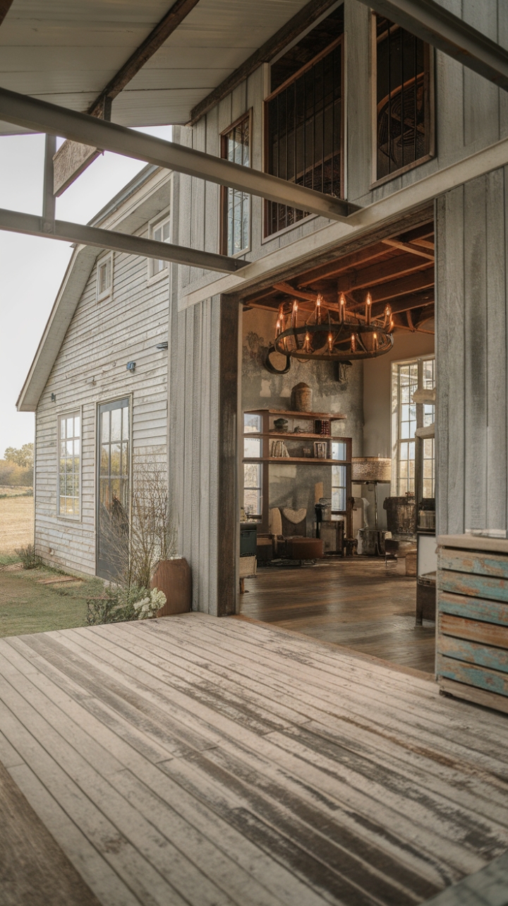Imagine cozy evenings spent beneath a stunning metal chandelier in this expansive, open-plan home. Reclaimed wood floors, rustic décor, and the warmth of a weathered exterior all contribute to the irresistible appeal of this rural retreat. The perfect blend of industrial edge and farmhouse warmth awaits.