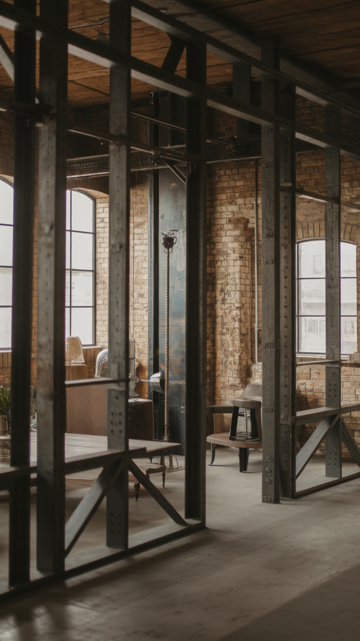 Raw urban grit meets refined minimalism in this breathtaking loft. Reclaimed wood beams and exposed brick walls create a dramatic backdrop for carefully curated furniture, showcasing the beauty of industrial chic. Metal accents add a touch of edgy sophistication, resulting in a space that's both strikingly modern and wonderfully lived-in.