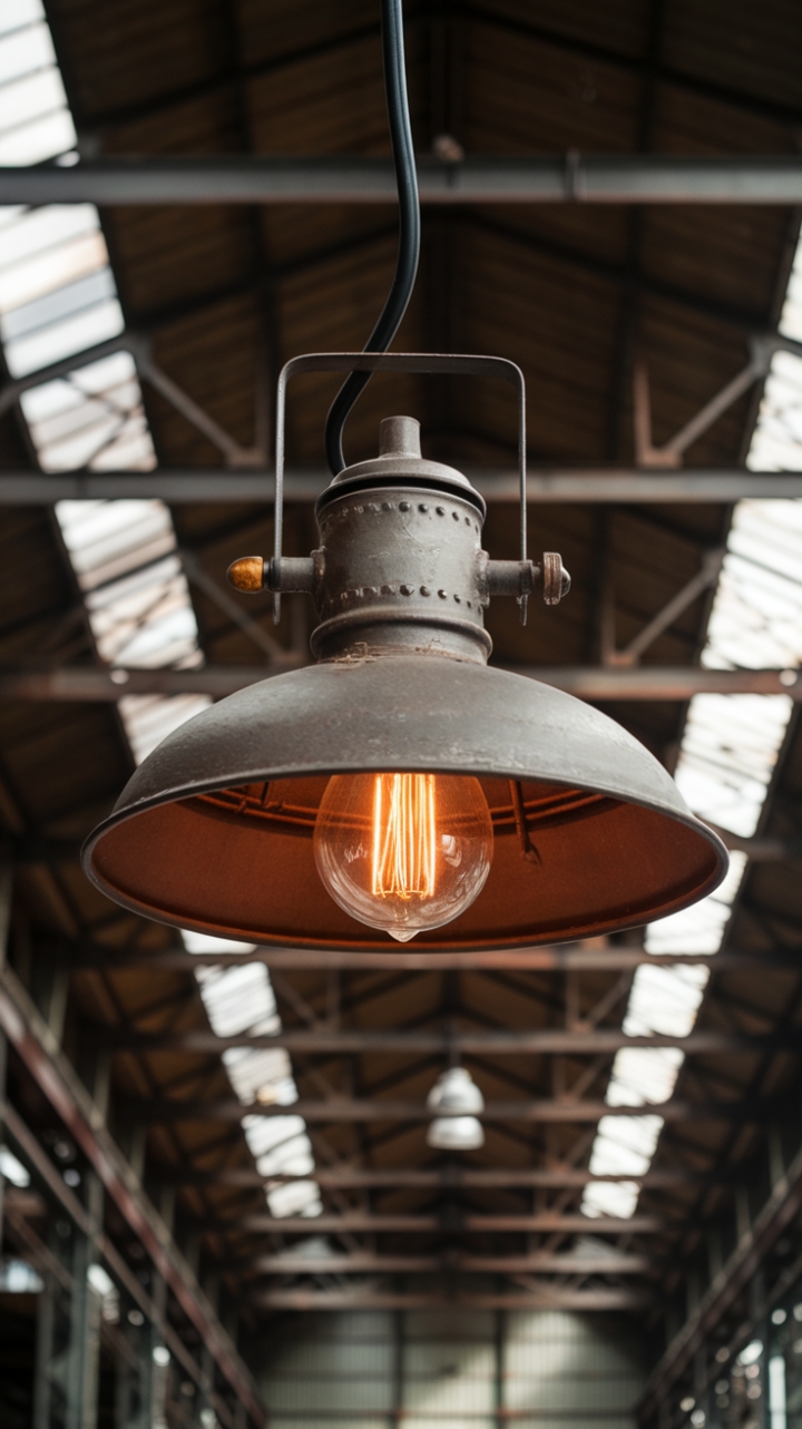 Imagine this stunning vintage industrial lamp hanging proudly in your home. The exposed bulb and rustic metal fixture create a captivating ambiance, perfect for adding a touch of steampunk flair to your industrial-chic space. High ceilings and exposed beams are the perfect backdrop for this show-stopping piece.