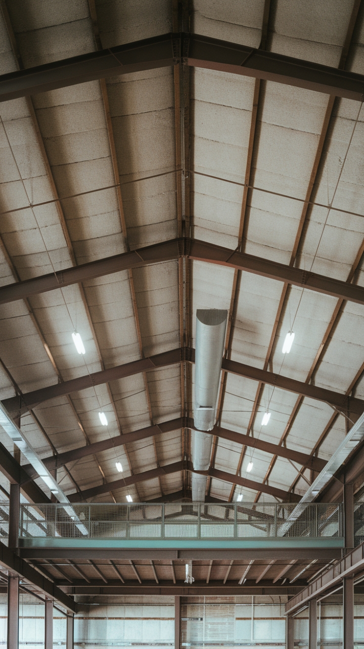 Raw industrial chic meets airy loft living. Exposed steel beams and vintage ductwork create a dramatic backdrop for modern design, while the concrete floor and open loft space offer endless possibilities. This warehouse conversion is a testament to the beauty of reclaimed spaces.