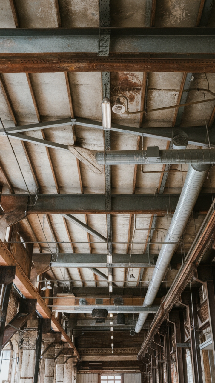 Ready to unleash your inner urbanite? This raw, industrial loft space, with its exposed beams, weathered concrete, and vintage metalwork, whispers tales of a bygone era. The aged textures and authentic details create an atmosphere both gritty and glamorous, a perfect blend of rugged charm and sophisticated style. Imagine the possibilities!
