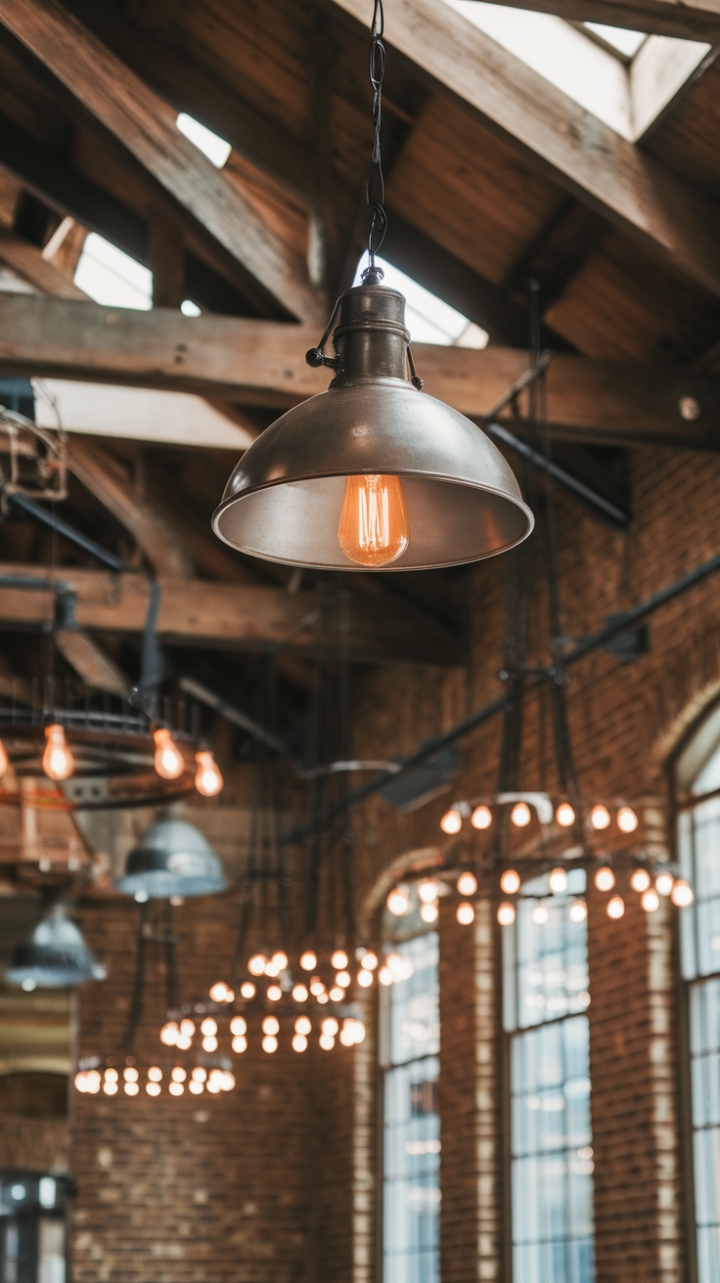 Imagine evenings spent under the warm glow of exposed bulb lighting in this stunning industrial loft. High ceilings, brick walls, and reclaimed wood beams create a dramatic backdrop for a collection of unique pendant lights and statement chandeliers, showcasing a masterful mix of vintage charm and modern functionality. A space where history meets contemporary living.