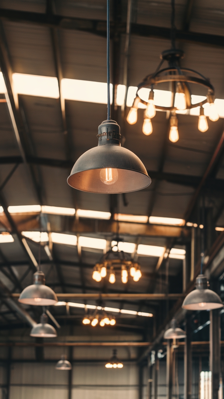 Ready to transform your space with raw, industrial charm? Imagine the warm glow of vintage metal pendant lights and imposing industrial chandeliers casting a golden hue across your high-ceilinged haven. Exposed bulbs add a touch of gritty authenticity, while the strategic placement provides both focused task lighting and ambient loft illumination, perfect for creating a captivating atmosphere.