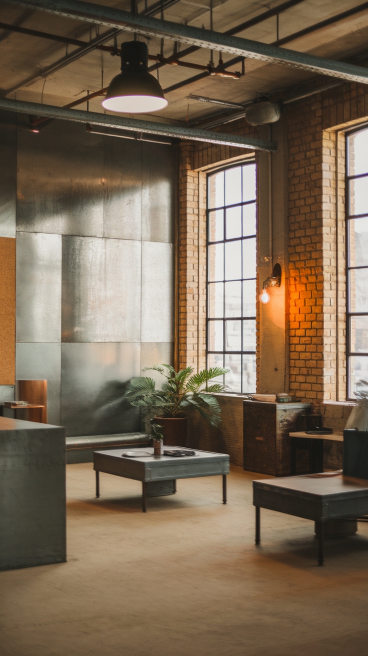 Industrial chic redefined. This loft's exposed brick walls and raw materials are balanced by a minimalist approach and warm, inviting lighting. The perfect blend of vintage fixtures and modern metal finishes creates a space that's both stylish and surprisingly cozy, showcasing the beauty of imperfection.