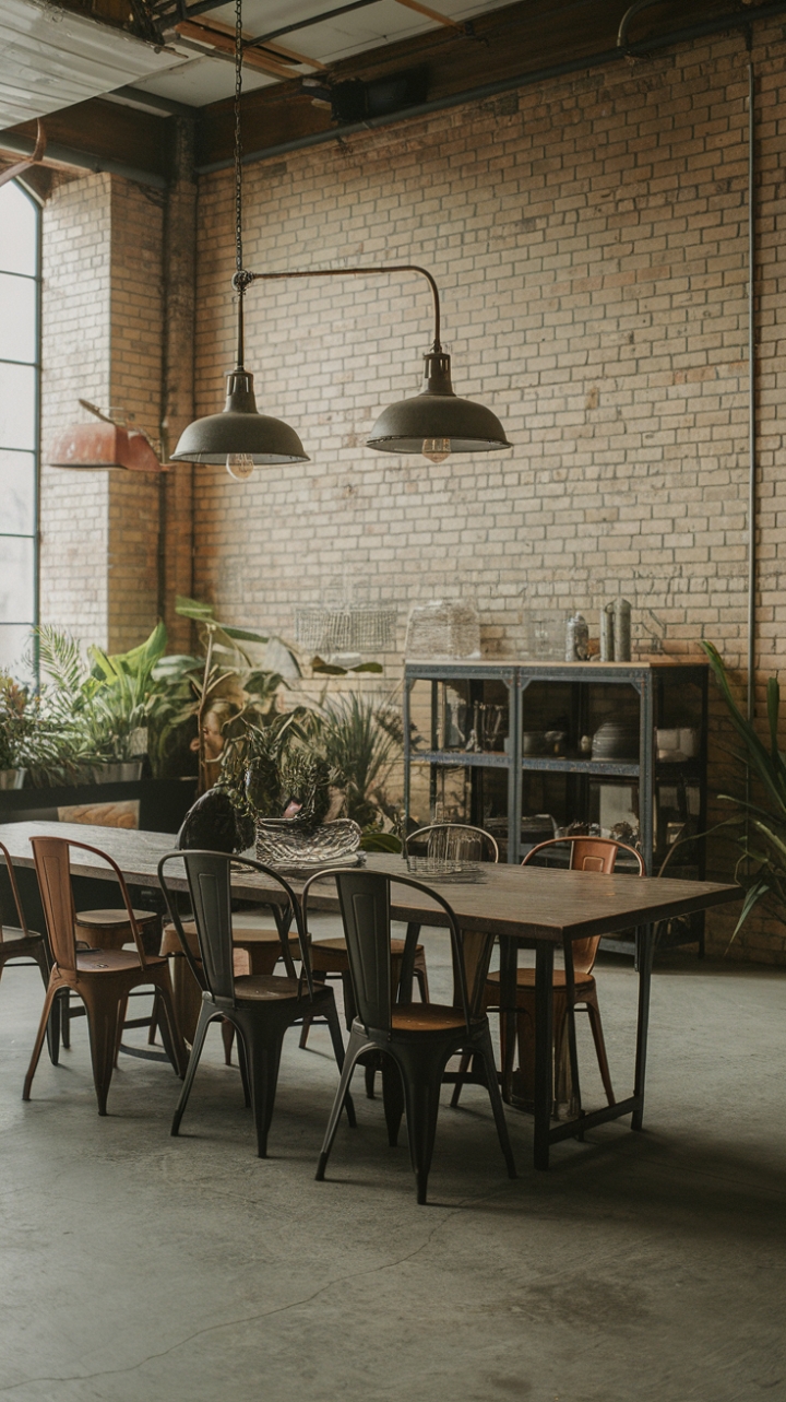 Raw, refined, and undeniably chic. This warehouse conversion boasts a dining space that's both industrial and inviting, where vintage finds mingle with exposed brick and concrete floors under the glow of statement lighting. The perfect blend of rustic charm and modern edge.