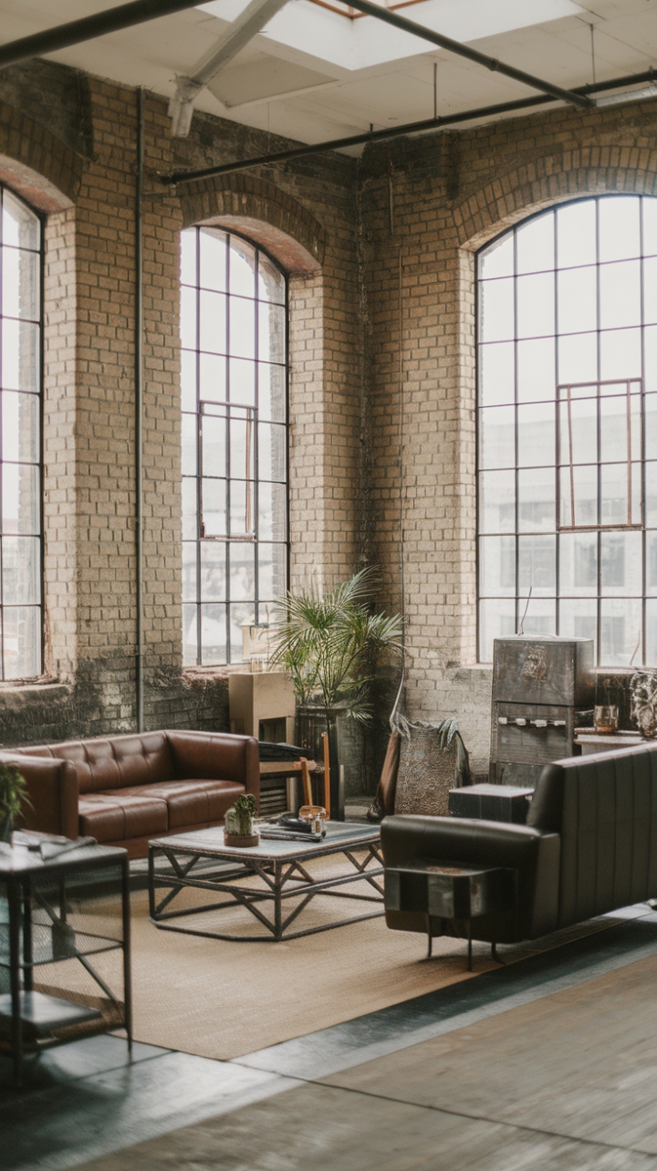 Raw concrete floors meet soaring ceilings and exposed brick in this minimalist industrial haven. Metal accents and vintage finds add character to the airy space, bathed in natural light from expansive windows and a skylight. The perfect blend of urban grit and refined simplicity.