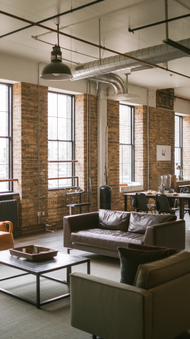 Ready to rethink urban chic? Exposed brick whispers history against a backdrop of sleek metal and warm wood, creating a minimalist industrial haven where raw materials meet refined style. The open concept maximizes space and light, while industrial lighting fixtures add a touch of edgy glamour.
