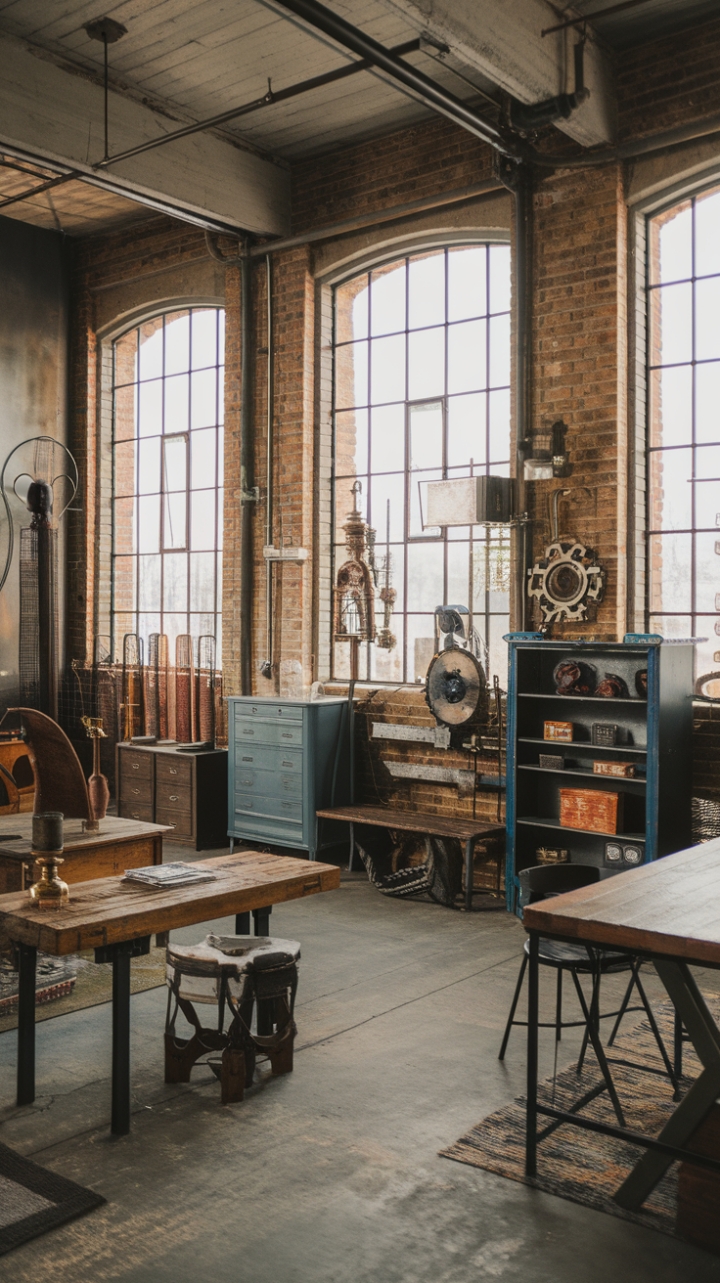 Raw urban grit meets refined industrial chic in this breathtaking loft. Exposed brick, soaring ceilings, and vintage finds create a space that's both lived-in and luxurious—a testament to the beauty of reclaimed history. The interplay of textures, from weathered wood to gleaming metal, is a masterclass in eclectic design.