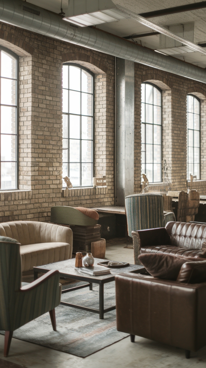 Concrete, brick, and steel—this industrial-chic living room is a masterclass in raw elegance. Distressed finishes and vintage furniture pieces tell a story of urban cool, while a minimalist approach keeps the focus on the stunning architectural details.