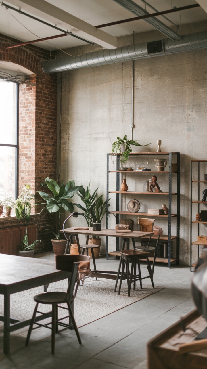 Craving a living room with serious personality? This industrial haven, boasting exposed brick, minimalist furniture, and unexpected pops of greenery, is the perfect blend of rugged and refined. The distressed finishes and vintage accents tell a story, while the clean lines keep the space feeling open and airy.