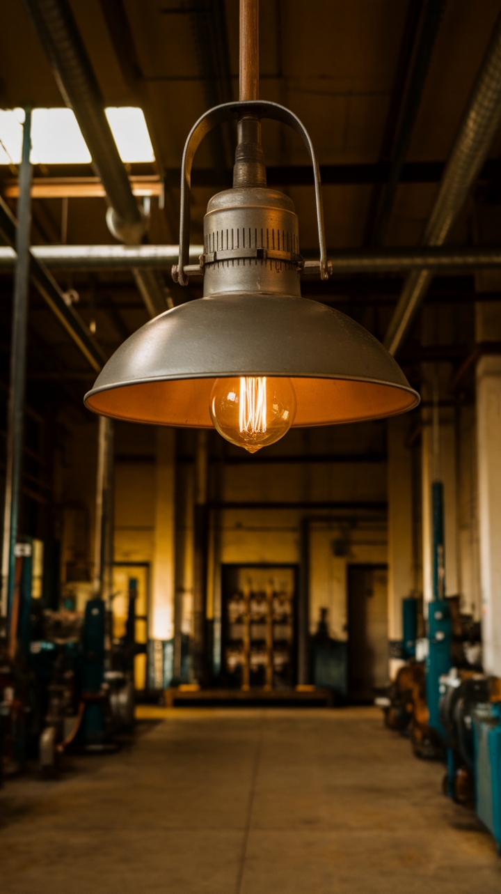 Imagine this stunning industrial pendant lamp hanging proudly in your loft, its warm yellow light dancing off the concrete floor and reflecting off exposed pipes and machinery. A true conversation starter, it's more than just a light; it's a piece of history, beautifully repurposed.