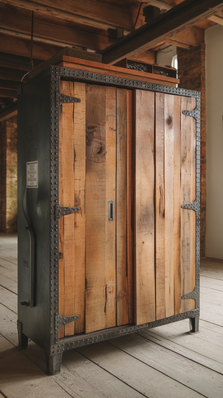 Ready to revamp your storage with a touch of raw, urban cool? This vintage industrial wardrobe, crafted from reclaimed wood and steel, is the perfect blend of rustic charm and factory-chic functionality. Its minimalist design and spacious interior make it a statement piece for any loft or modern space.