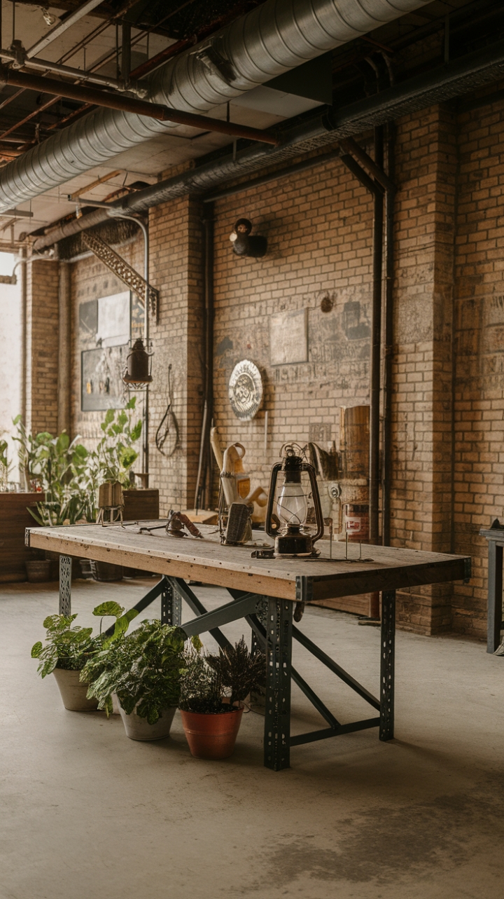 Unleash your inner industrialist in this raw, rustic haven. Exposed brick, vintage finds, and a hefty wooden table anchor the space, while whimsical steampunk pipes add a touch of playful ingenuity. The perfect blend of rugged charm and curated detail.