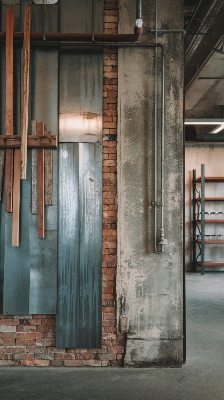 Craving that authentic warehouse vibe? This image captures the essence of industrial chic: a captivating blend of rough-hewn materials—brick, metal, concrete—and the unexpected beauty of raw, unfinished elements. Imagine this textured masterpiece as the focal point of your next design project.