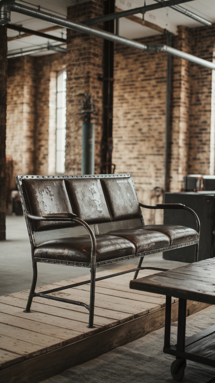Reclaimed wood, exposed brick, and the undeniable cool of a vintage industrial sofa: this loft's design is a testament to urban chic. The distressed leather and metal frame add a touch of lived-in luxury to the minimalist aesthetic.