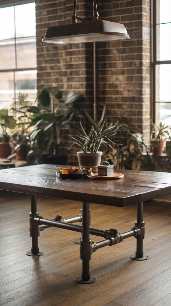Ready to infuse your space with raw, urban charm? This reclaimed wood dining table, grounded by a robust steel frame, anchors a loft-style haven with exposed brick and vintage accents. The rich wood grain and subtle imperfections tell a story of enduring style.