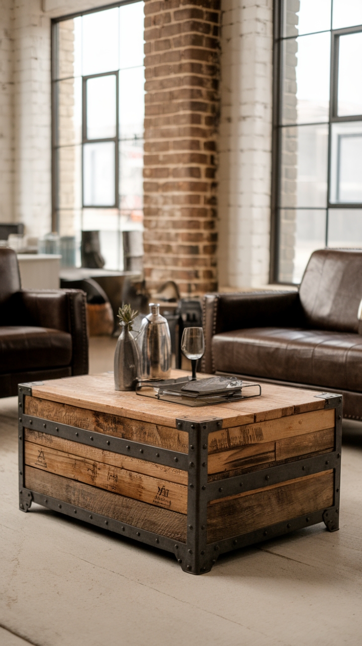 Imagine this striking coffee table as the heart of your urban sanctuary. Its blend of reclaimed wood and exposed metal speaks volumes about your unique style, while the vintage texture adds a touch of lived-in warmth to a minimalist loft setting. The distressed wood and industrial accents are a perfect complement to exposed brick and clean lines.