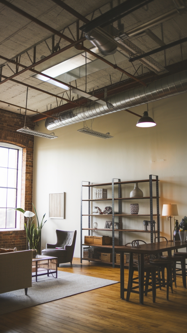 Craving a space that's as unique as you are? This urban loft's exposed brick and metal beams sing a song of industrial cool, while carefully curated furniture and pops of greenery add a touch of unexpected warmth. The result? A minimalist haven that's both strikingly modern and undeniably comfortable.