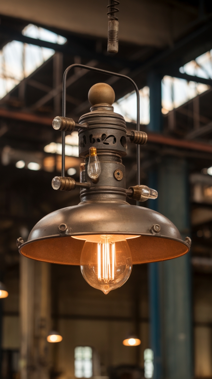 Imagine this striking steampunk lamp illuminating your loft, its unique metalwork a captivating focal point. The exposed bulbs cast a dramatic light, transforming any space into a haven of industrial chic. A true statement piece for the modern design enthusiast.