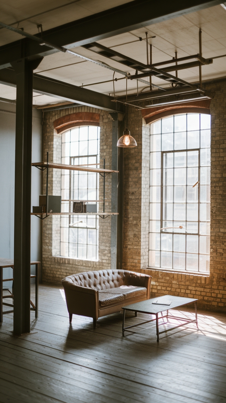 Ready to fall in love with raw, industrial chic? This loft's exposed brick and soaring ceilings create a breathtaking backdrop for vintage finds and minimalist accents. The perfect blend of rugged texture and refined style, it's a space that whispers stories of urban cool.