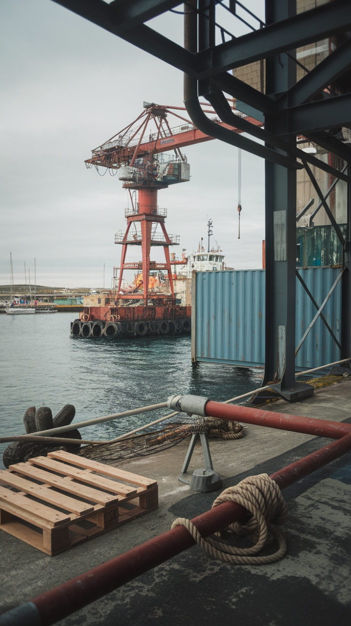 Ready to bring the breezy charm of the coast into your home? Imagine a space where weathered wood whispers tales of seafaring adventures, and raw metal speaks of industrial strength. This scene, with its rusty red crane overlooking a bustling harbor, captures the essence of coastal industrial style. The juxtaposition of a repurposed wooden pallet, a sturdy metal pipe, and coiled rope against the backdrop of a vibrant maritime landscape creates a captivating blend of textures and tones. This isn't just décor; it's a narrative of seaside grit and refined elegance.